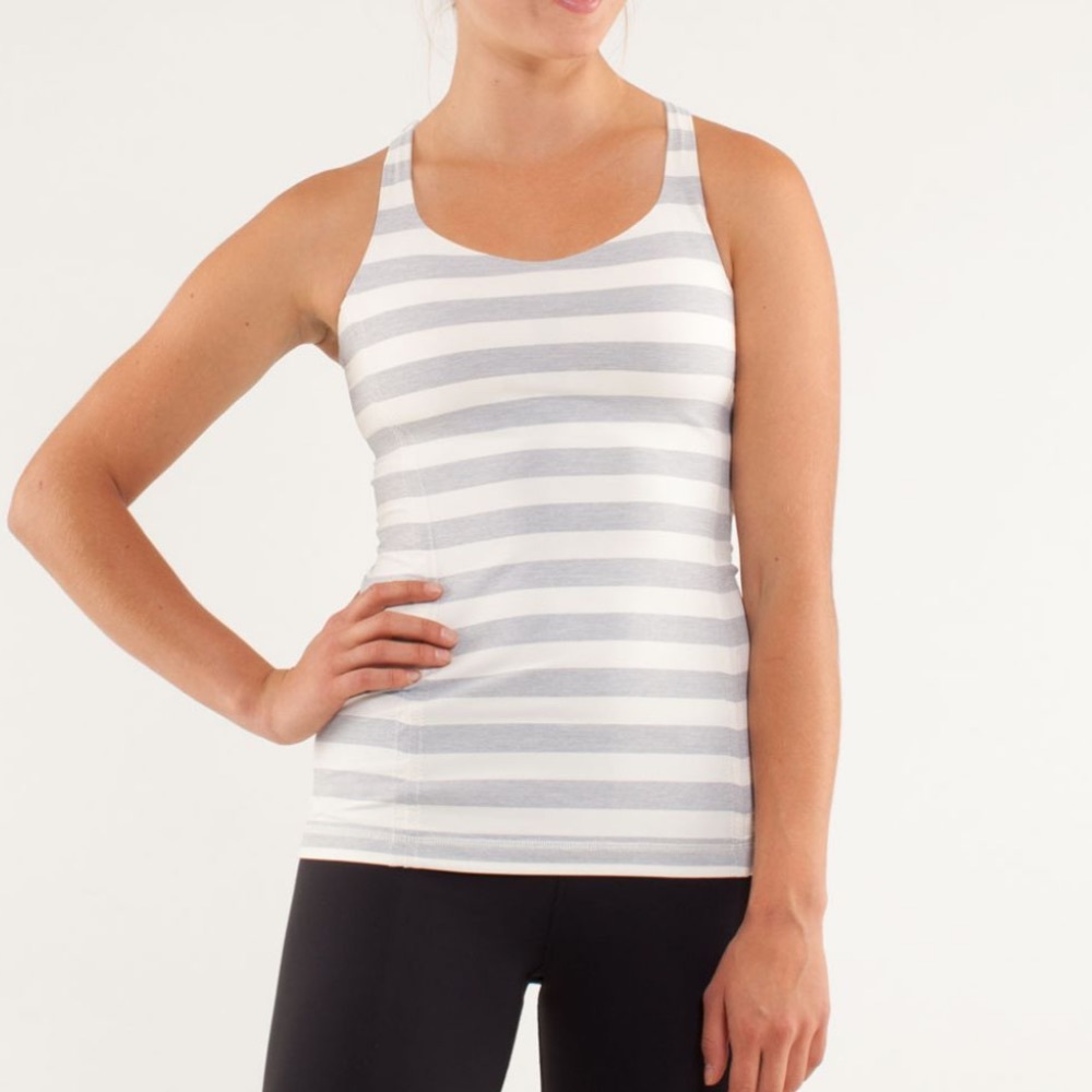 Lulu🍋 Cream and Grey Stripe Free to Be Tank 🍋